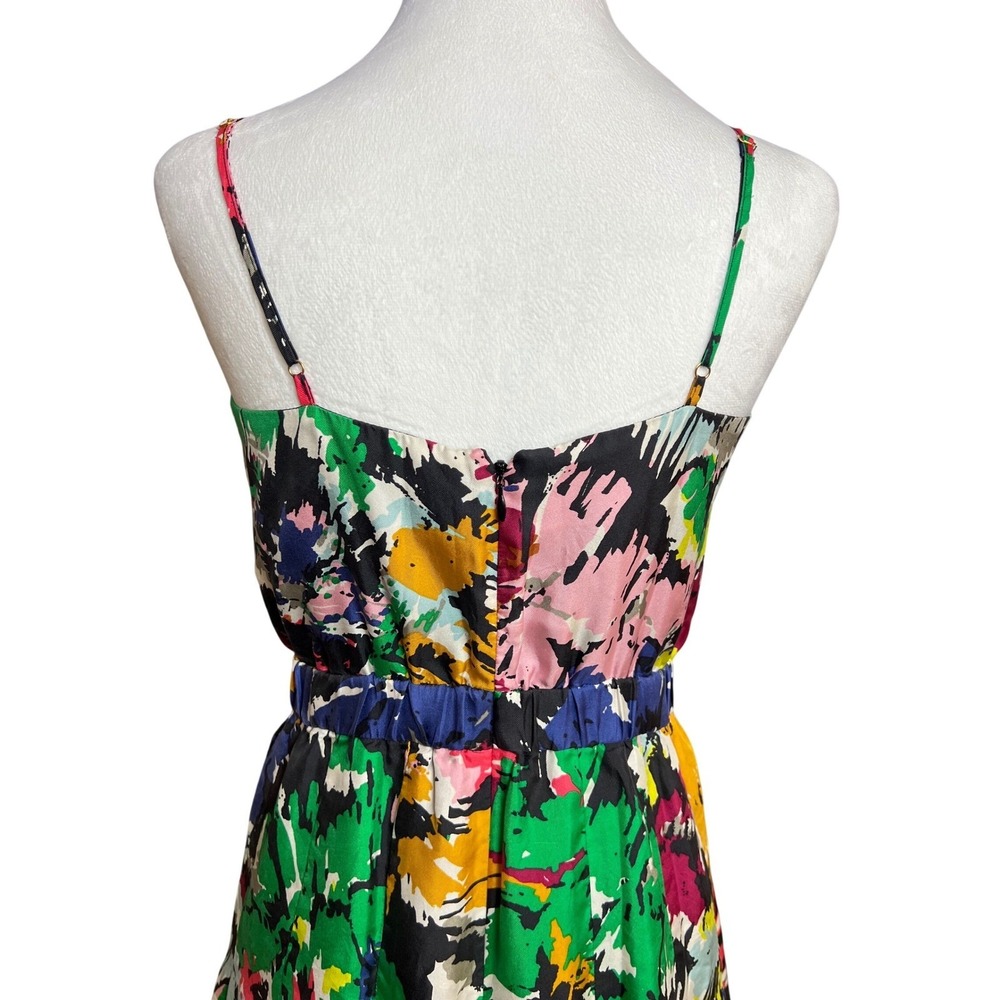 J.Crew Silk Women's Abstract Painterly Print Midi Dress Multicolor V-Neck Size 0 - Picture 3 of 13